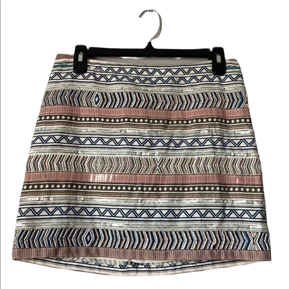 Beaded and Sequined Patterned Pencil Skirt
